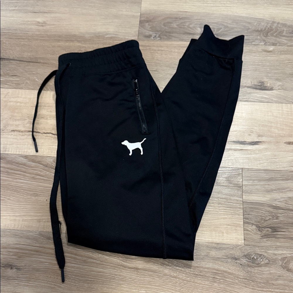 PINK Victoria's Secret Black Joggers with Dog Logo
